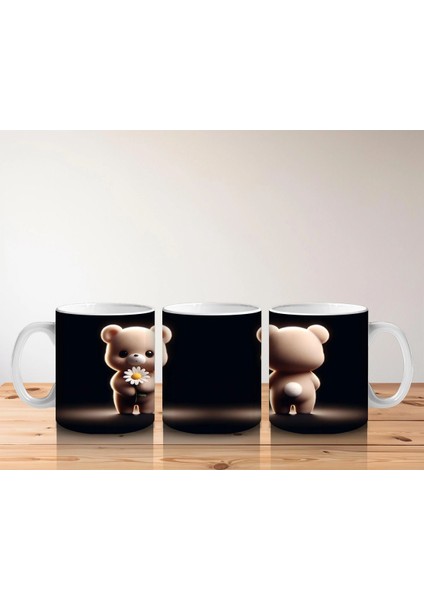 Çiçek Tutan Sevimli Ayıcık Figürü – Baskılı Kahve Kupası indirimleri