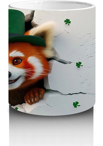 Yeşil Şapkalı Kırmızı Panda ve Yonca Yaprakları – Baskılı Kahve Kupası modelleri