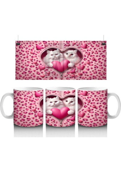Kalp Şeklindeki Çatlakta Iki Sevimli Kedi – Baskılı Kahve Kupası
