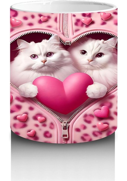 Kalp Şeklindeki Çatlakta Iki Sevimli Kedi – Baskılı Kahve Kupası modelleri
