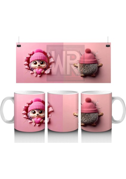 Ponponlu Şapkalı Maskot Kız ve Örgü Bere Figürü – Baskılı Kahve Kupası