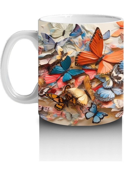 Renkli Çiçek Bahçesinde Uçan Kelebekler – Baskılı Kahve Kupası fiyatları
