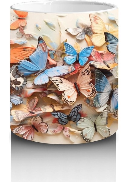 Renkli Çiçek Bahçesinde Uçan Kelebekler – Baskılı Kahve Kupası modelleri