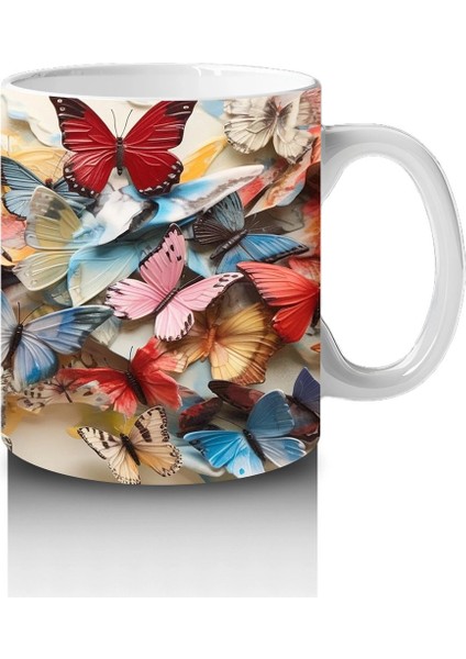 Renkli Çiçek Bahçesinde Uçan Kelebekler – Baskılı Kahve Kupası fırsatları