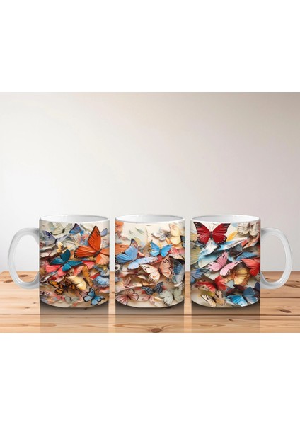 Renkli Çiçek Bahçesinde Uçan Kelebekler – Baskılı Kahve Kupası indirimleri