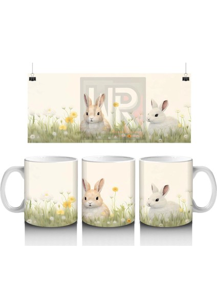 Papatya Tarlasında Ikiz Tavşanlar – Bahar Temalı Kupa Bardak