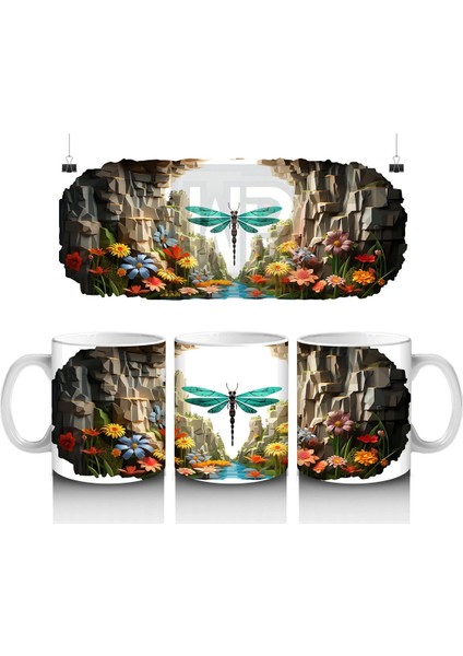 Doğal Kanyon Manzarasında Parlayan Yusufçuk Figürü - Baskılı Kahve Kupası