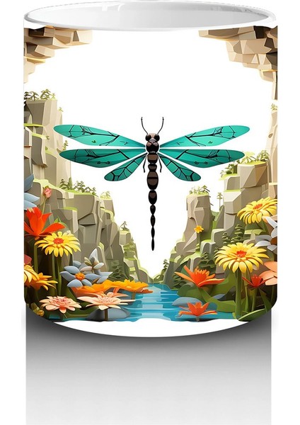 Doğal Kanyon Manzarasında Parlayan Yusufçuk Figürü - Baskılı Kahve Kupası modelleri