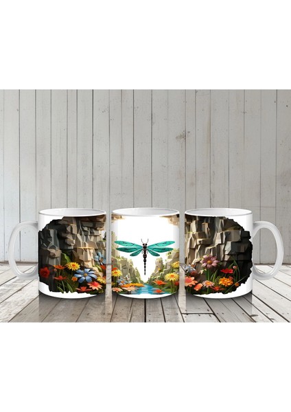 Doğal Kanyon Manzarasında Parlayan Yusufçuk Figürü - Baskılı Kahve Kupası