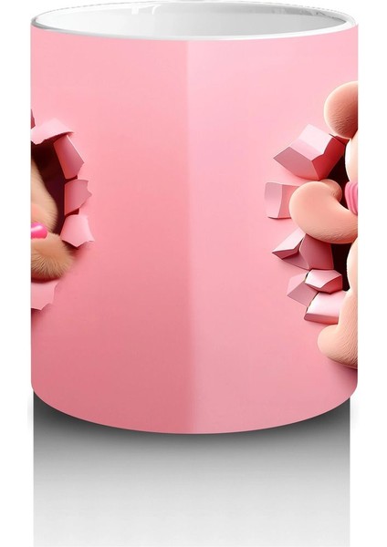 Ön ve Arka Görünümle Sevimli Pembe Bereli Köpek Figürü - Baskılı Kahve Kupası modelleri