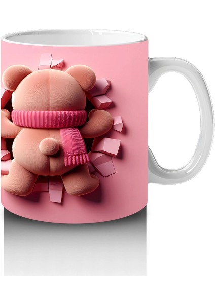 Ön ve Arka Görünümle Sevimli Pembe Bereli Köpek Figürü - Baskılı Kahve Kupası fırsatları