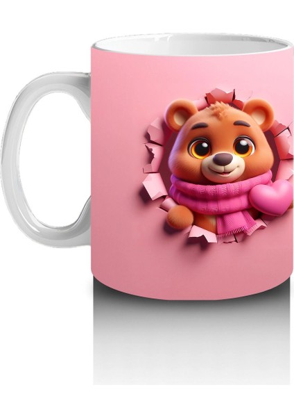 Kalpli Figür Tutan Sevimli Ayıcık Karakteri (Pembe Şal Detaylı) - Baskılı Kahve Kupası fiyatları