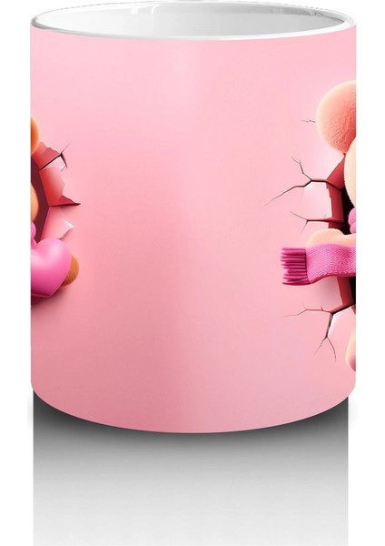 Kalpli Figür Tutan Sevimli Ayıcık Karakteri (Pembe Şal Detaylı) - Baskılı Kahve Kupası modelleri