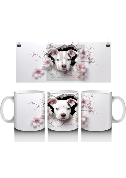 Çiçekli Dikenler Arasında Sevimli Köpek – Baskılı Kahve Kupası