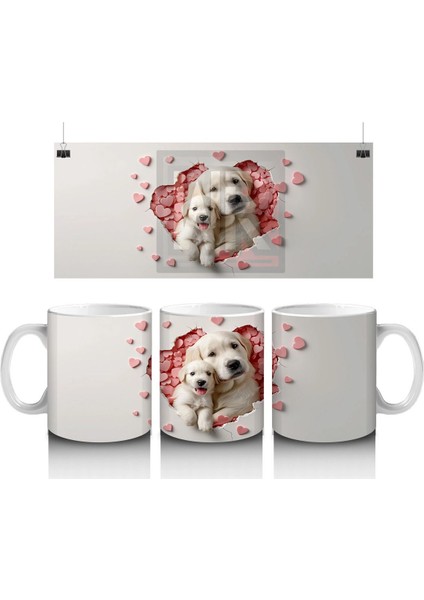 Kalp Yağmuru Altında Tatlı Yavru Köpek – Baskılı Kahve Kupası