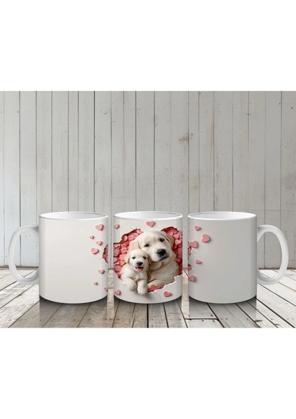 Kalp Yağmuru Altında Tatlı Yavru Köpek – Baskılı Kahve Kupası