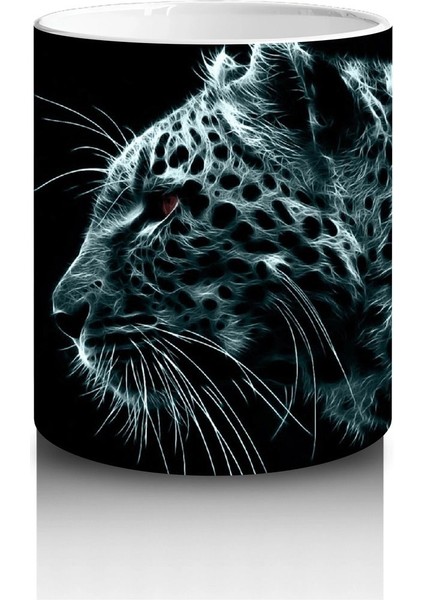 Siyah Zeminde Parlak Gözlü Leopar Portresi – Baskılı Kahve Kupası modelleri