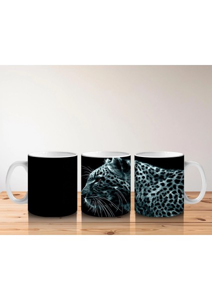 Siyah Zeminde Parlak Gözlü Leopar Portresi – Baskılı Kahve Kupası indirimleri
