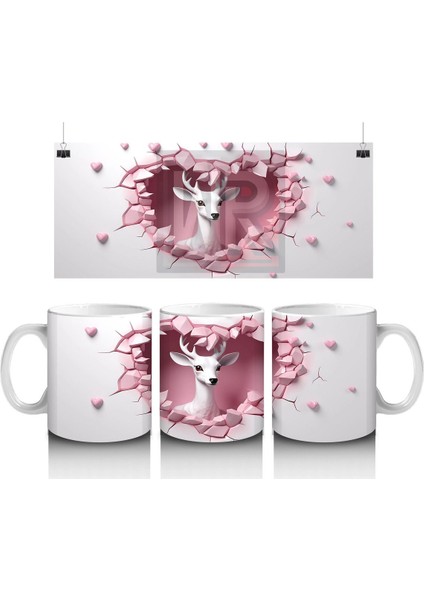 Kalpli Çatlakta Uçan Pembe Geyik – Baskılı Kahve Kupası