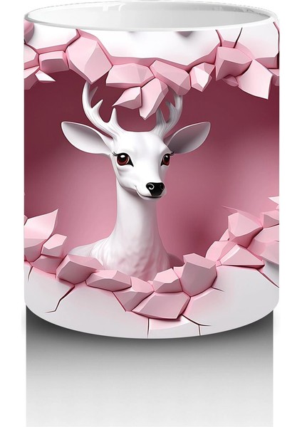 Kalpli Çatlakta Uçan Pembe Geyik – Baskılı Kahve Kupası modelleri