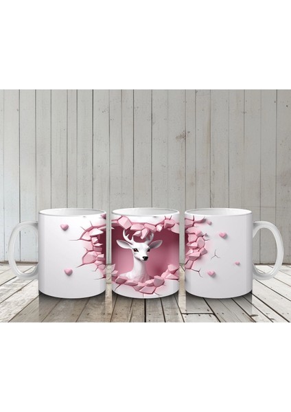 Kalpli Çatlakta Uçan Pembe Geyik – Baskılı Kahve Kupası