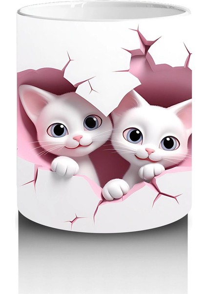 Kalpli Duvar Arasında Aşık Kedi Çifti - Baskılı Kahve Kupası modelleri