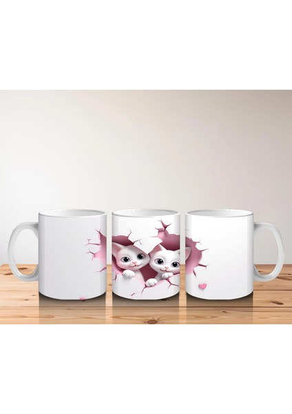 Kalpli Duvar Arasında Aşık Kedi Çifti - Baskılı Kahve Kupası indirimleri