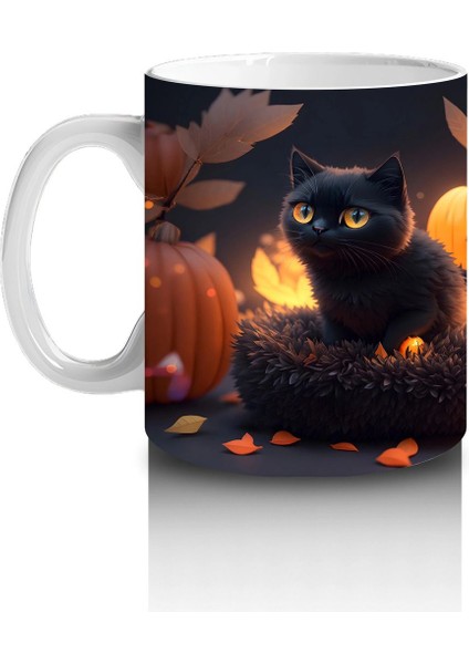 Sonbahar Yaprakları Arasında Gizlenen Siyah Kediler – Baskılı Kahve Kupası fiyatları