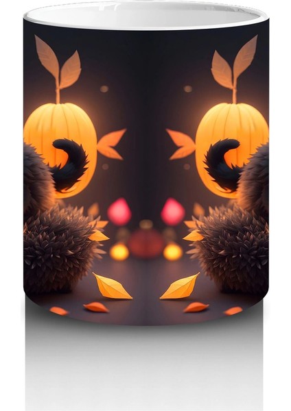 Sonbahar Yaprakları Arasında Gizlenen Siyah Kediler – Baskılı Kahve Kupası modelleri