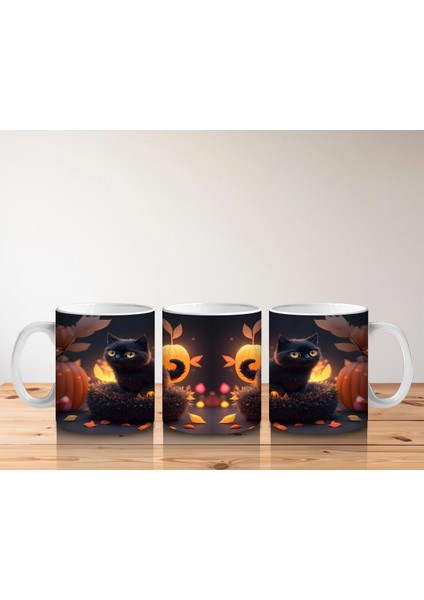 Sonbahar Yaprakları Arasında Gizlenen Siyah Kediler – Baskılı Kahve Kupası indirimleri