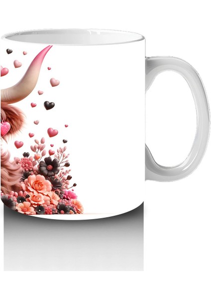 Çiçekler ve Kalplerle Süslenmiş Boğa Figürü – Baskılı Kahve Kupası fırsatları