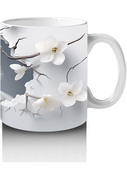 Beyaz Çiçekler Arasında Meraklı Maymun Figürü - Baskılı Kahve Kupası fırsatları