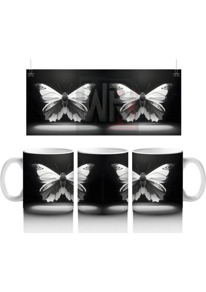 Siyah Beyaz Zarif Kelebek Ikilisi – Baskılı Kahve Kupası