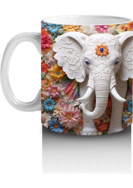 Çiçekli Arka Planda Fildişi Renkli Fil Figürü – Baskılı Kahve Kupası fiyatları