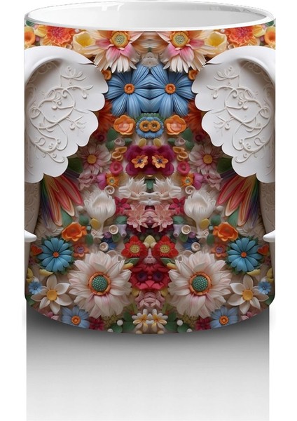 Çiçekli Arka Planda Fildişi Renkli Fil Figürü – Baskılı Kahve Kupası modelleri