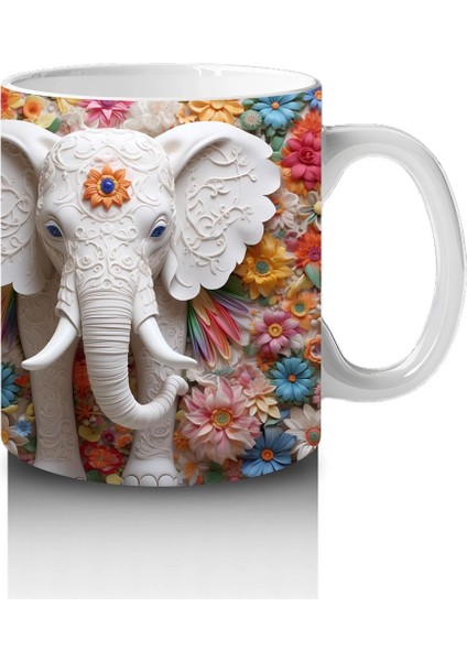 Çiçekli Arka Planda Fildişi Renkli Fil Figürü – Baskılı Kahve Kupası fırsatları