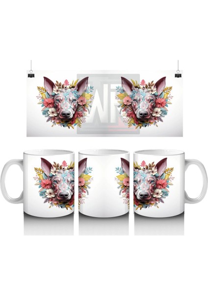 Renkli Çiçeklerle Süslenmiş Köpek Portresi – Baskılı