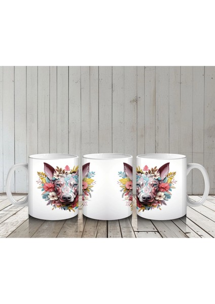 Renkli Çiçeklerle Süslenmiş Köpek Portresi – Baskılı