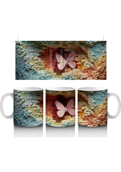 Yapraksı Dokular Üzerinde Tek Kelebek – Baskılı Kahve Kupası