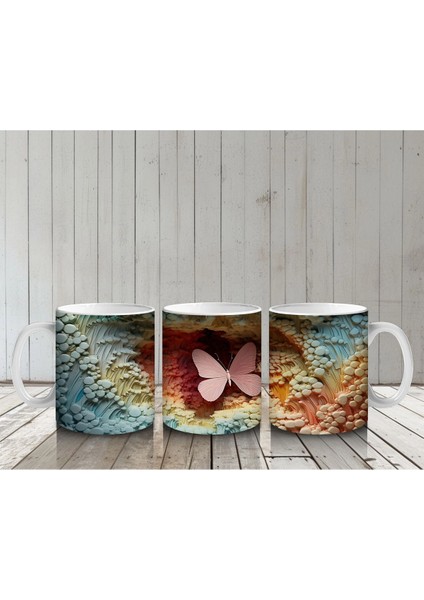 Yapraksı Dokular Üzerinde Tek Kelebek – Baskılı Kahve Kupası