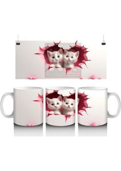 Çatlak Duvar Arasında Sevimli Kedi Kardeşler – Baskılı Kahve Kupası