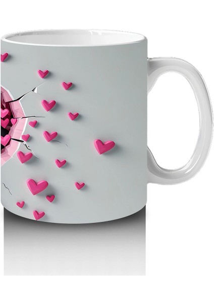 Kalplerle Süslenmiş Duvar Arasında Mavi Köpekbalığı - Baskılı Kahve Kupası fırsatları