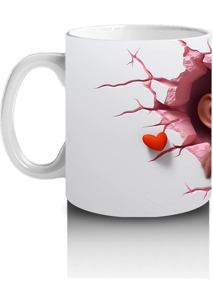 Pembe Çatlak Zeminden Bakan Sevimli Maymun Figürü - Baskılı Kahve Kupası fiyatları