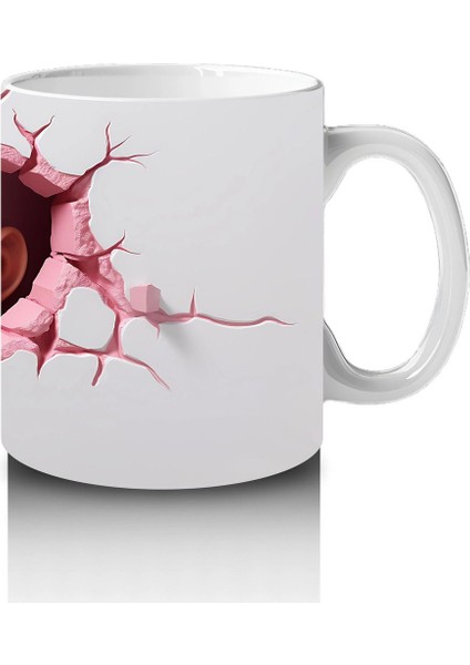 Pembe Çatlak Zeminden Bakan Sevimli Maymun Figürü - Baskılı Kahve Kupası fırsatları