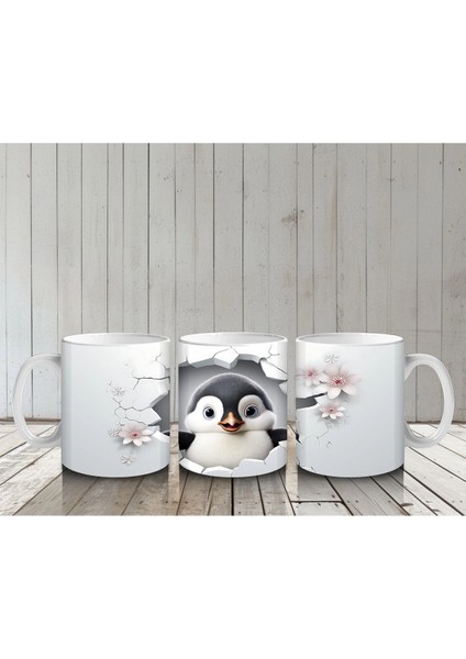 Sakura Çiçekleriyle Sevimli Penguen – Baskılı Kahve Kupası
