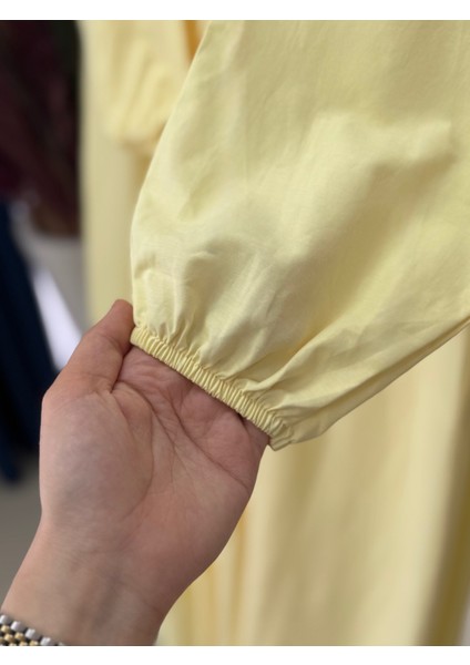 Maruna Poplin Pileli Düğmeli ELBISE-NA2404 Sarı modelleri