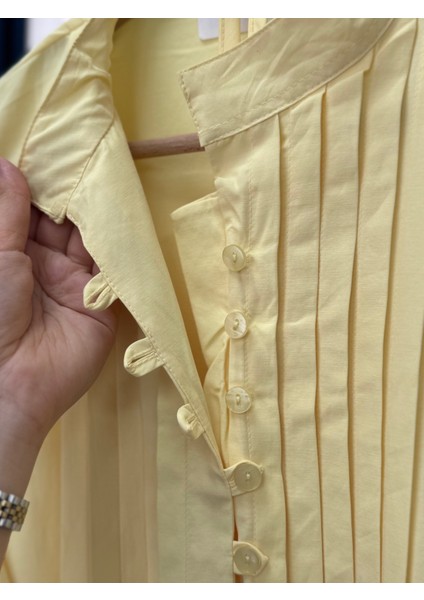 Maruna Poplin Pileli Düğmeli ELBISE-NA2404 Sarı indirimleri