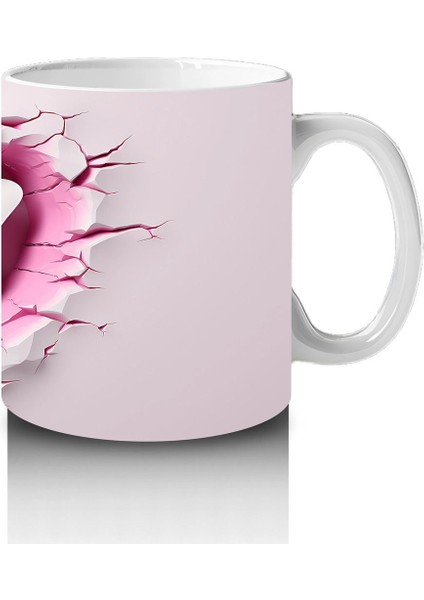 Kalp Şeklindeki Çatlak Zeminden Uçan Beyaz Kelebek - Baskılı Kahve Kupası fırsatları