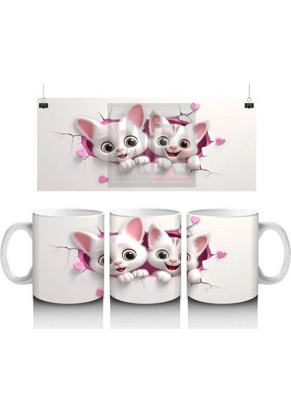 Çatlak Zeminden Bakan Ikiz Sevimli Kedi Yavruları - Baskılı Kahve Kupası