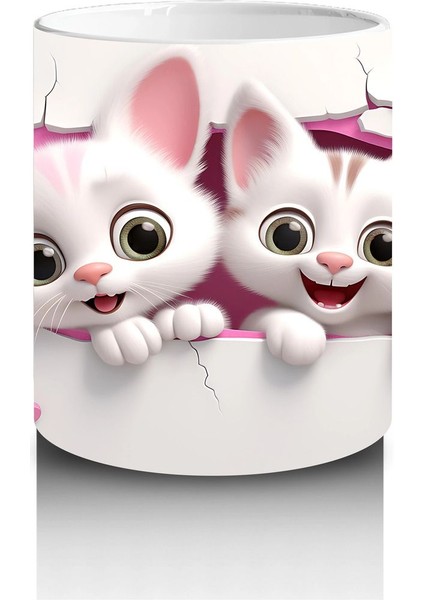 Çatlak Zeminden Bakan Ikiz Sevimli Kedi Yavruları - Baskılı Kahve Kupası modelleri